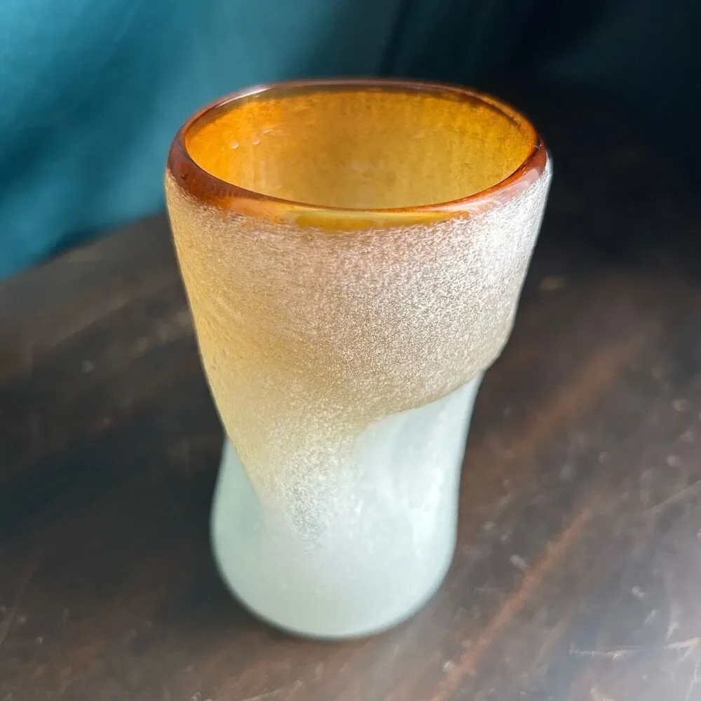 Mexican Hand Blown Seeded Textured Twist Glass White Amber